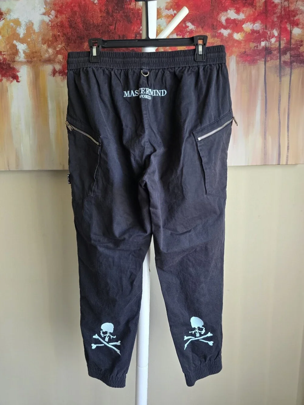 Mastermind World Black Cargo Jogger Pants Skull Embroidered Men's L 32-38x27
